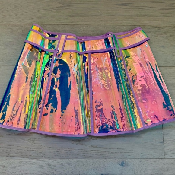 Dolls Kill Club Exx Dream Crusher Clear Holographic PVC Rainbow Skirt XXL - Picture 3 of 8
